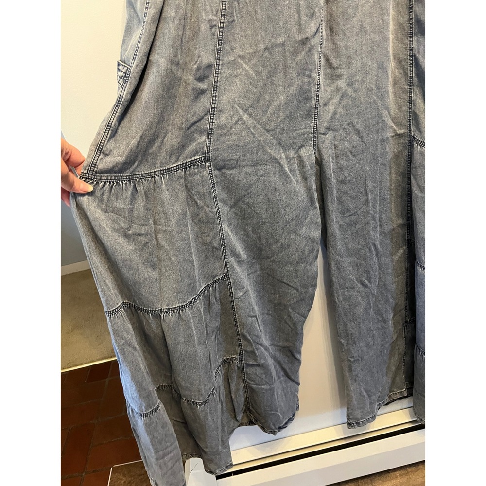 Blue Velvet Acid Wash Tiered Wide Leg Jumpsuit Blue Sleeveless Henley Boho XL - Picture 5 of 6